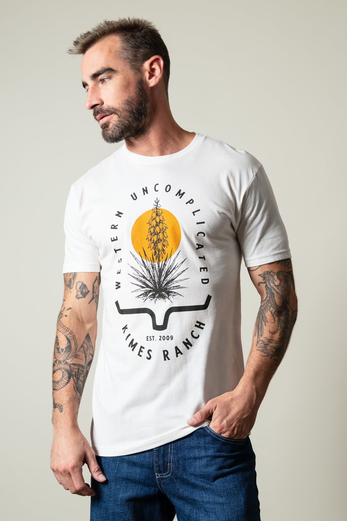 Kimes Ranch Drought Resistant shirt in Bone with a Western Uncomplicated yucca plant graphic