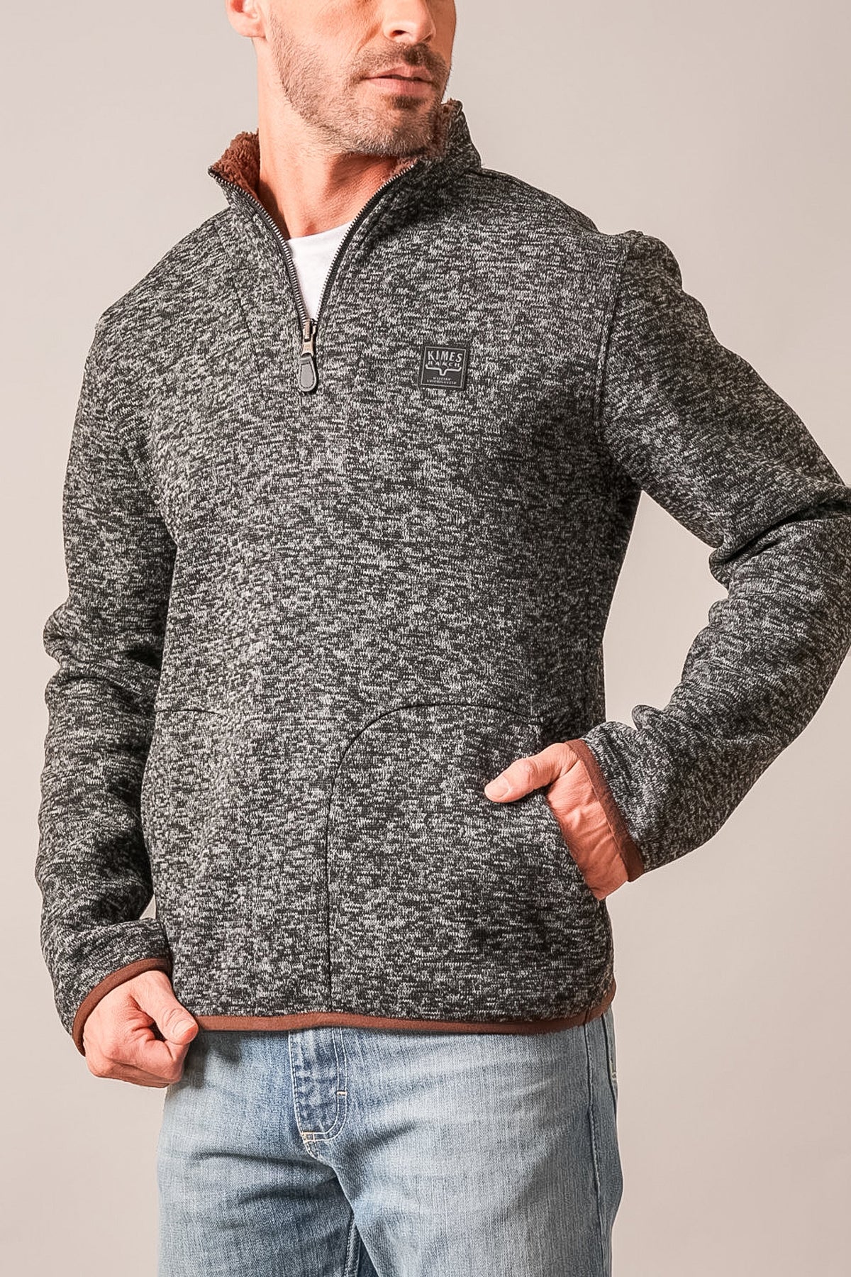 Kimes Ranch Fontana sweatshirt in Black with a half-zip collar and trim
