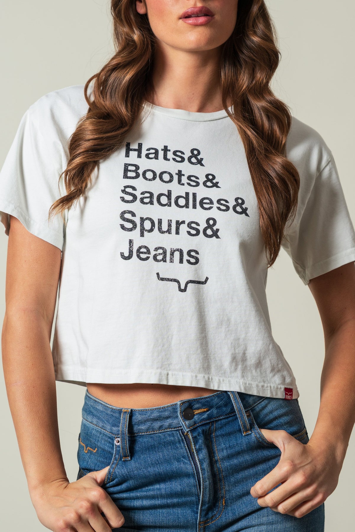 Kimes Ranch Hats & Boots short sleeve tee in natural with black text and Kimes Ranch logo
