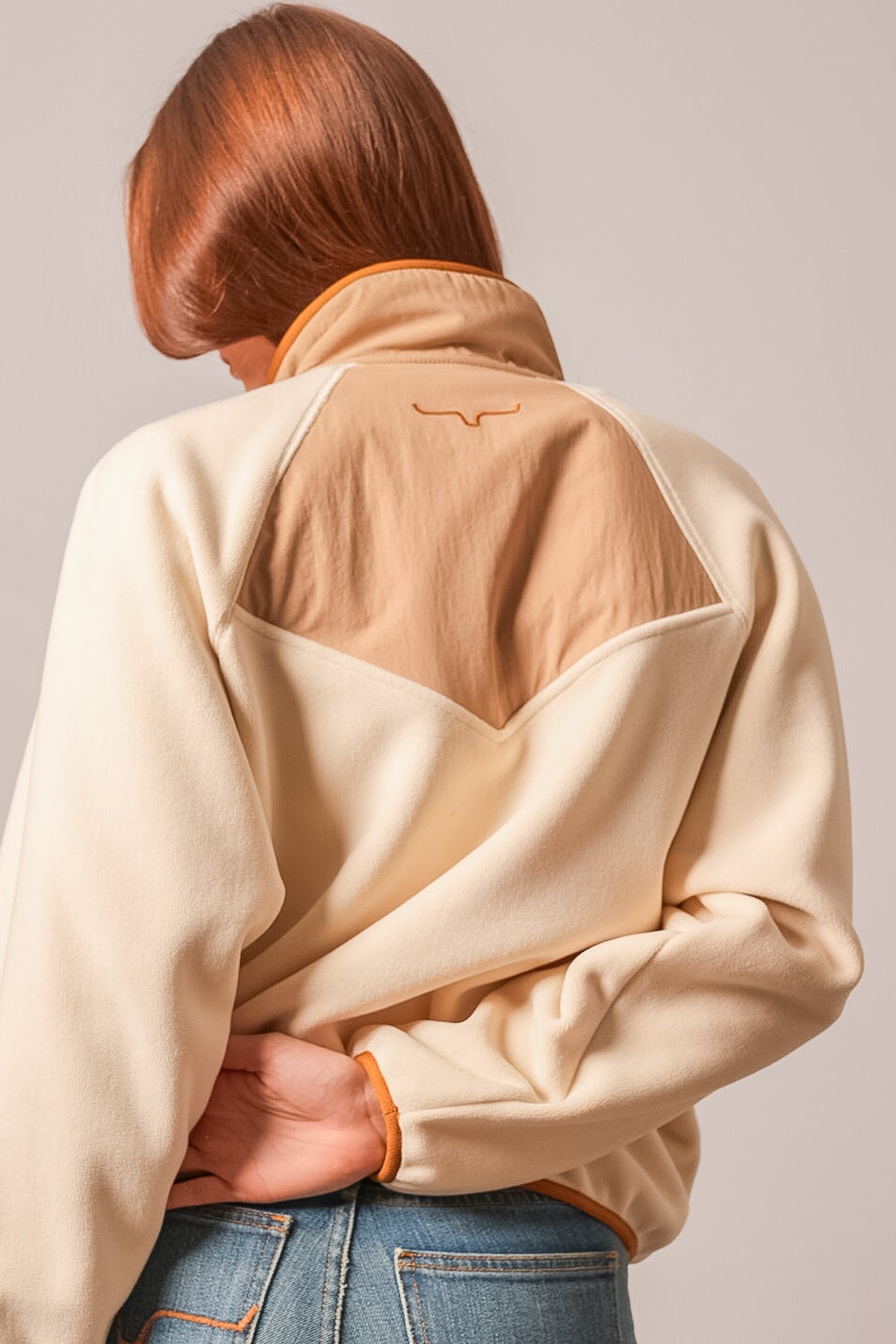 Kimes Ranch Indie sweatshirt in Natural with contrasting tan yoke and small Kimes Ranch logo on back