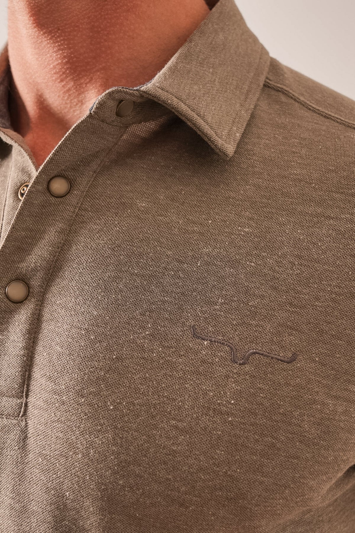Kimes Ranch Kingsley Polo shirt, Army Heather, long sleeve with Kimes Ranch logo on chest