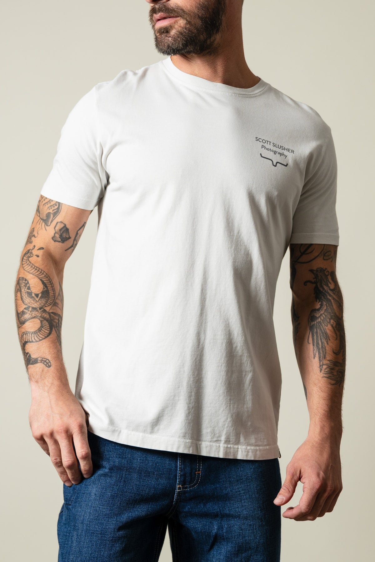 Kimes Ranch SS Bronc Ride short sleeve shirt in natural with SCOTT SLUSHER Photography chest graphic