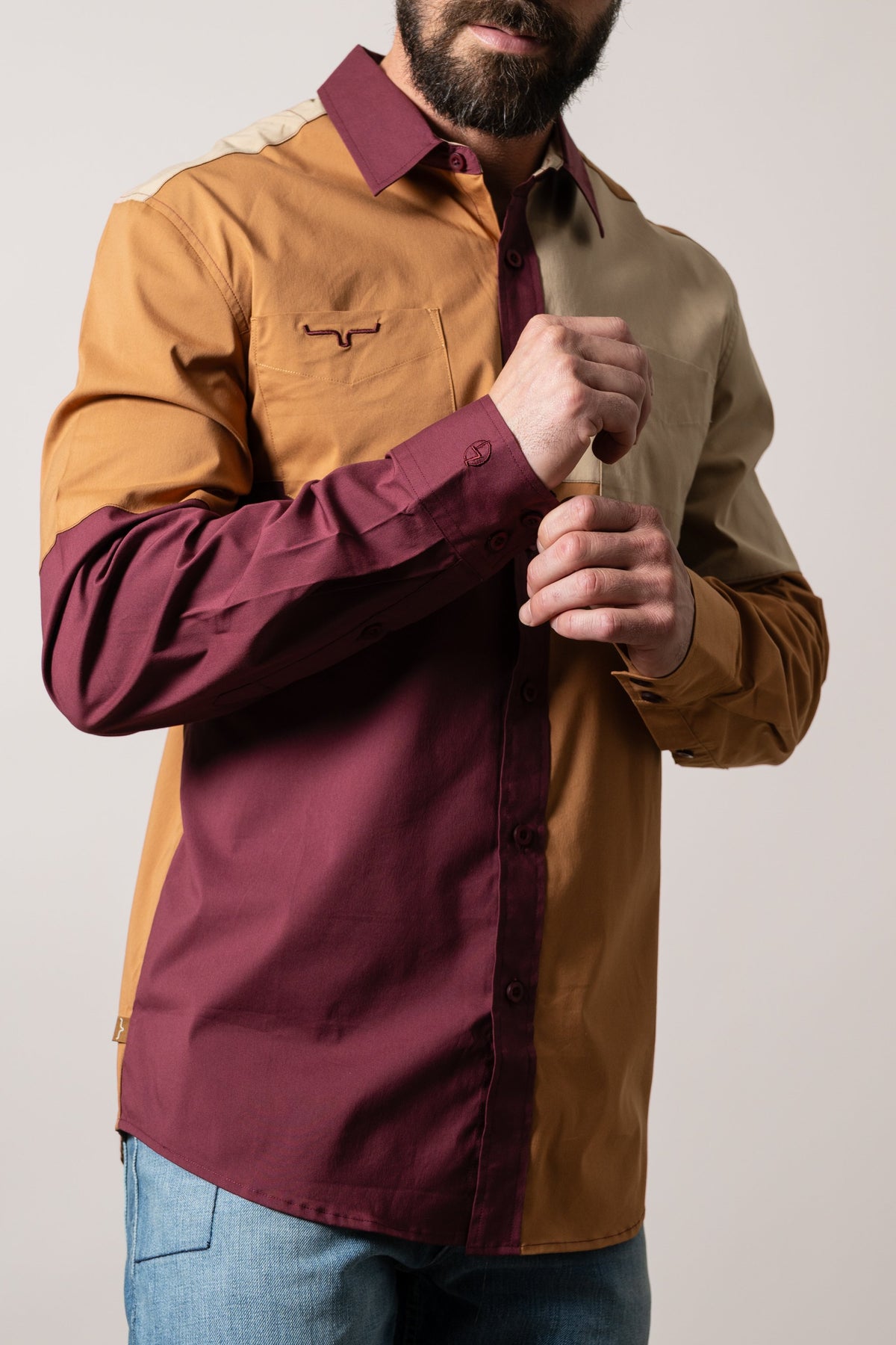 Kimes Ranch ZT Block Party long sleeve dress shirt in multi-tone Work Wear Brown with chest pocket