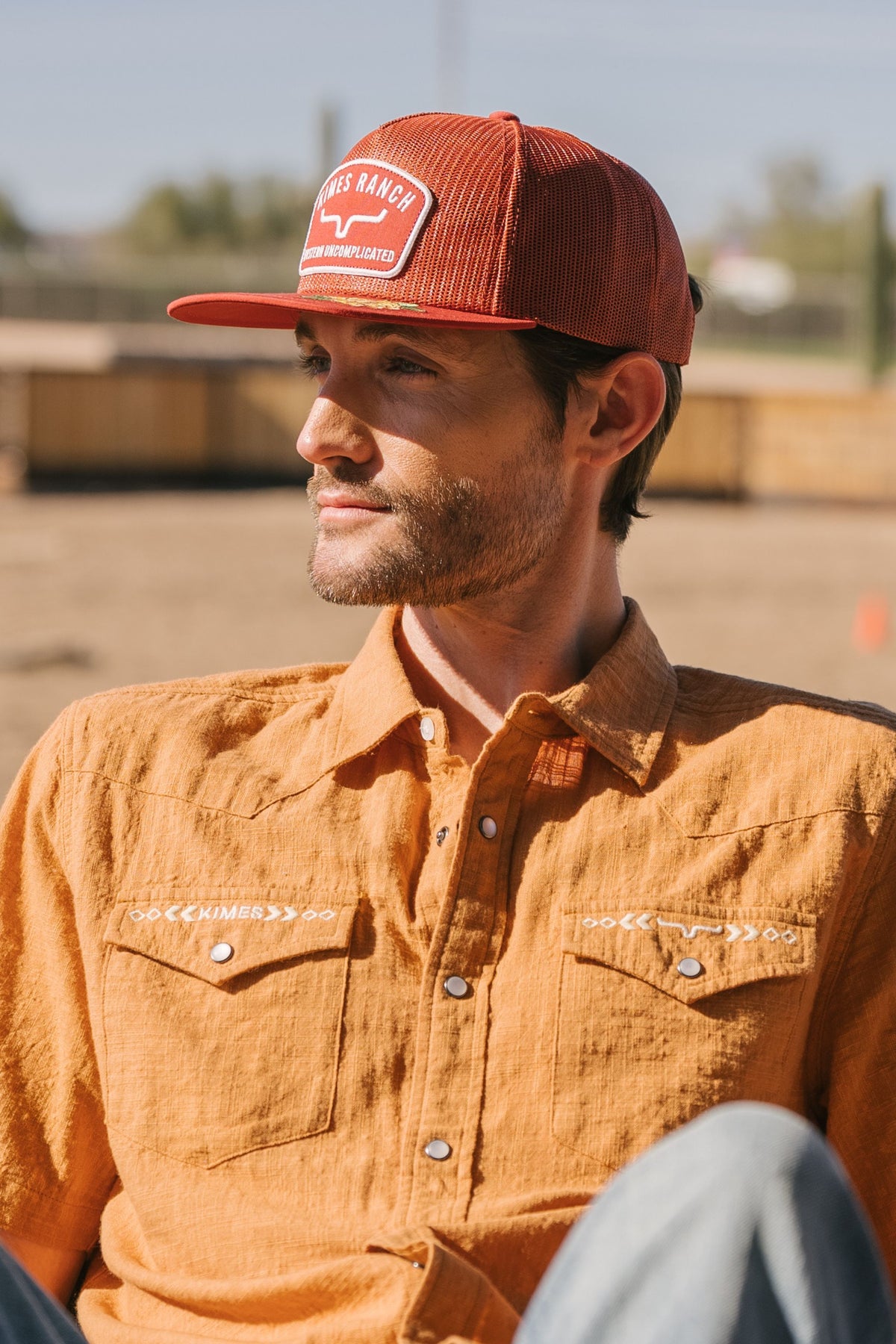 Kimes Ranch Nuce dress shirt in Bran with embroidered chest pockets and a western yoke
