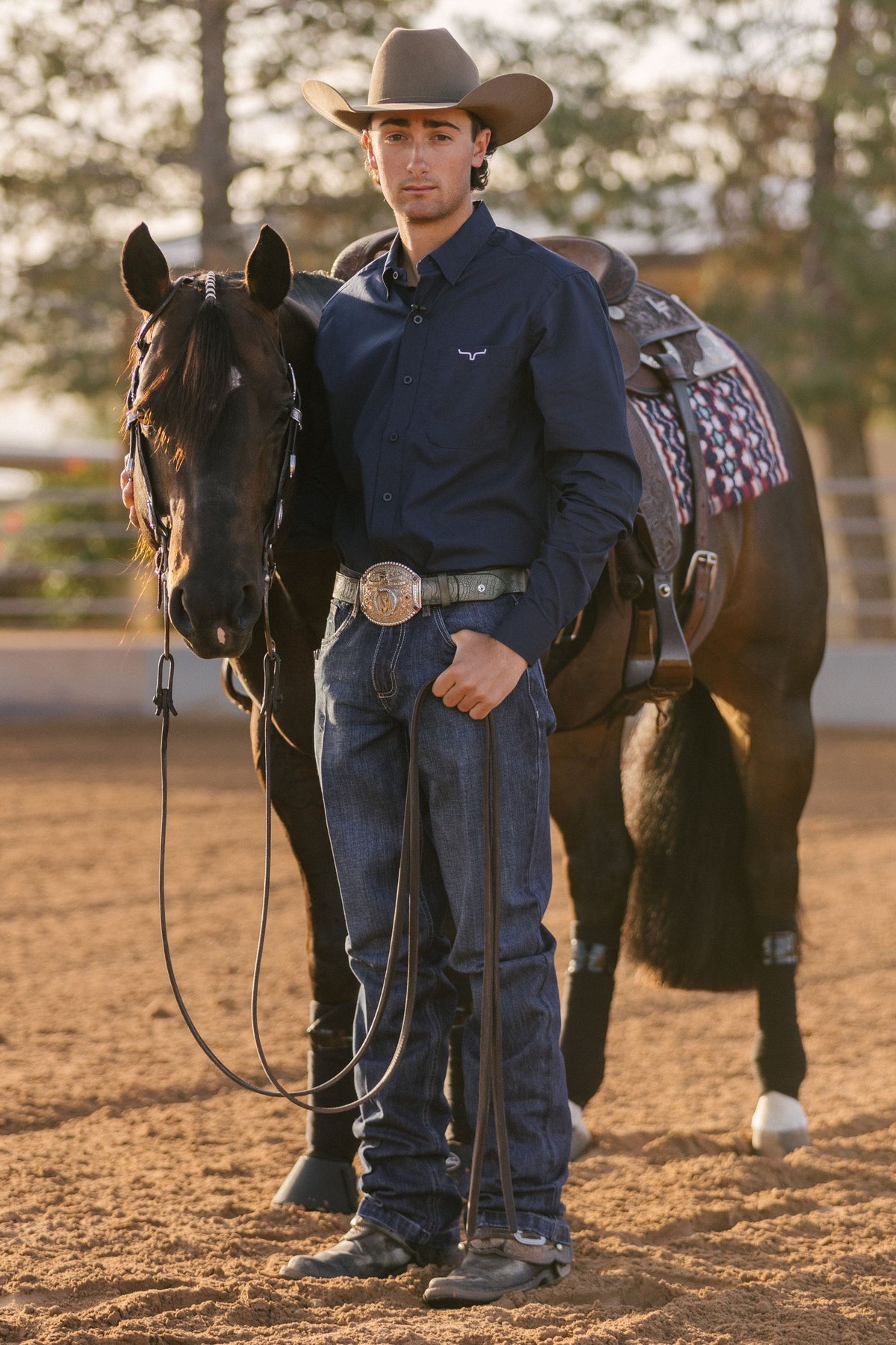 Kimes Ranch KR Team Dress Shirt in Navy with long sleeves and a chest pocket