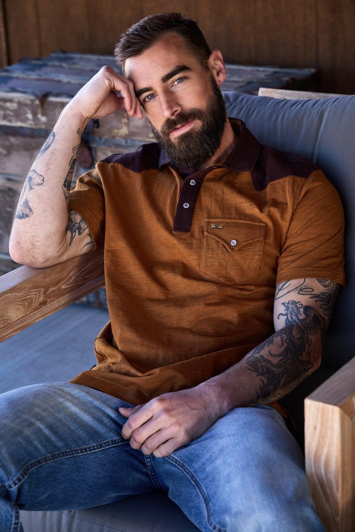 Kimes Ranch G-2 Polo in Work Wear Brown with a contrasting collar and chest pocket