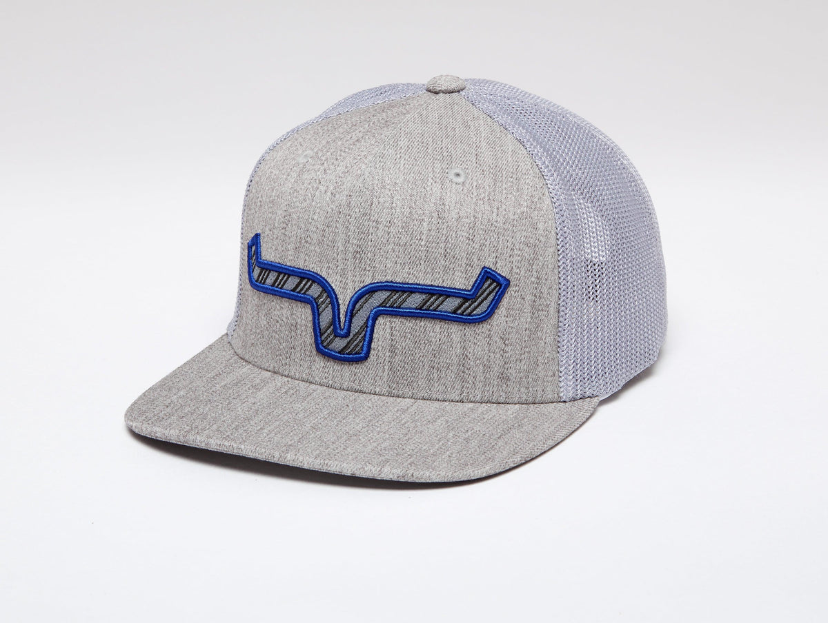 Kimes Ranch Nite Train 110 Hat in Grey Heather with a blue and grey embroidered logo on the front