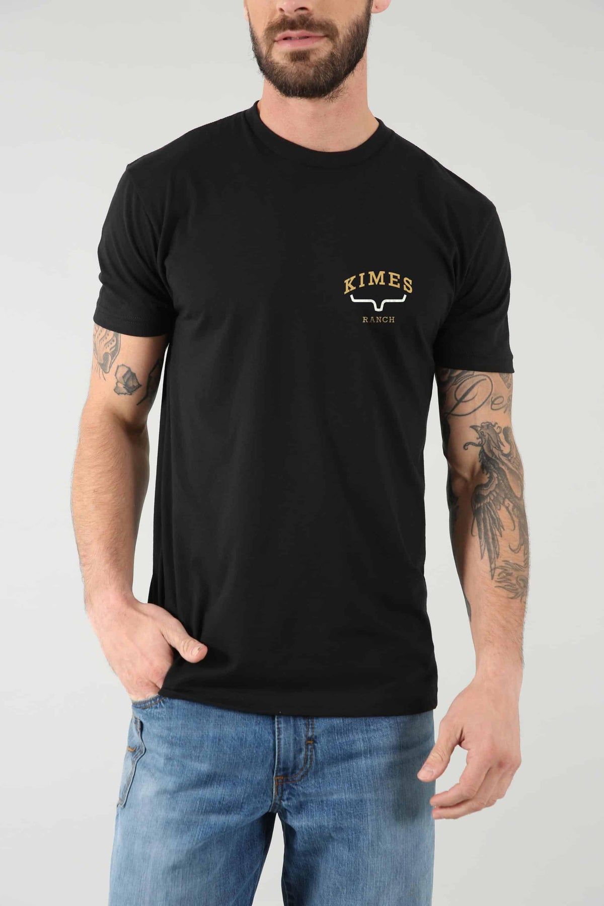 Kimes Ranch Since 2009 Shirt in Black with a chest logo and short sleeves