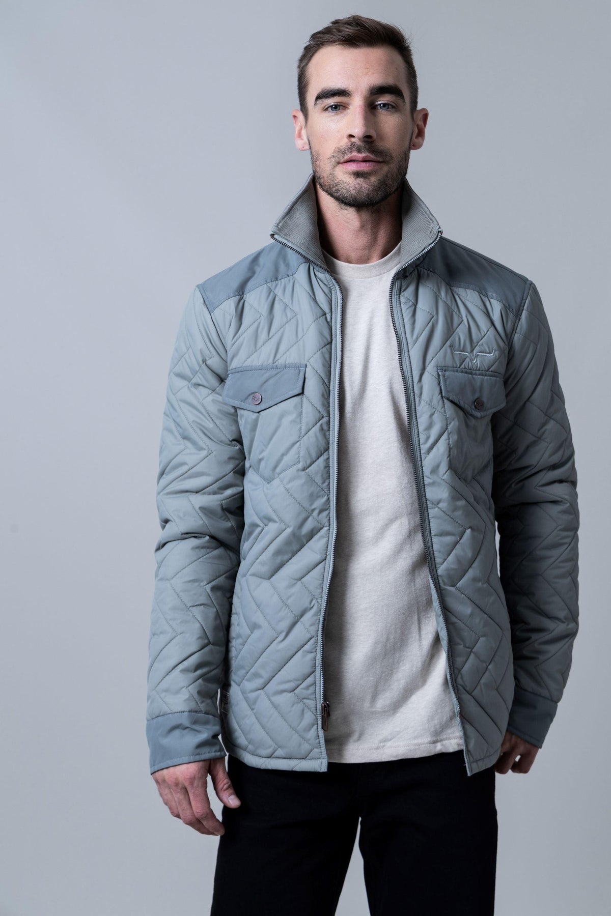 Kimes Ranch Skink Jacket in Sage with chevron quilting and front pockets