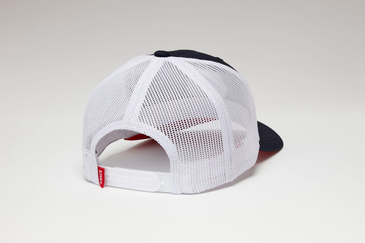 Kimes Ranch Stars N Stripes Hat in Navy, back view, with white mesh back and adjustable strap