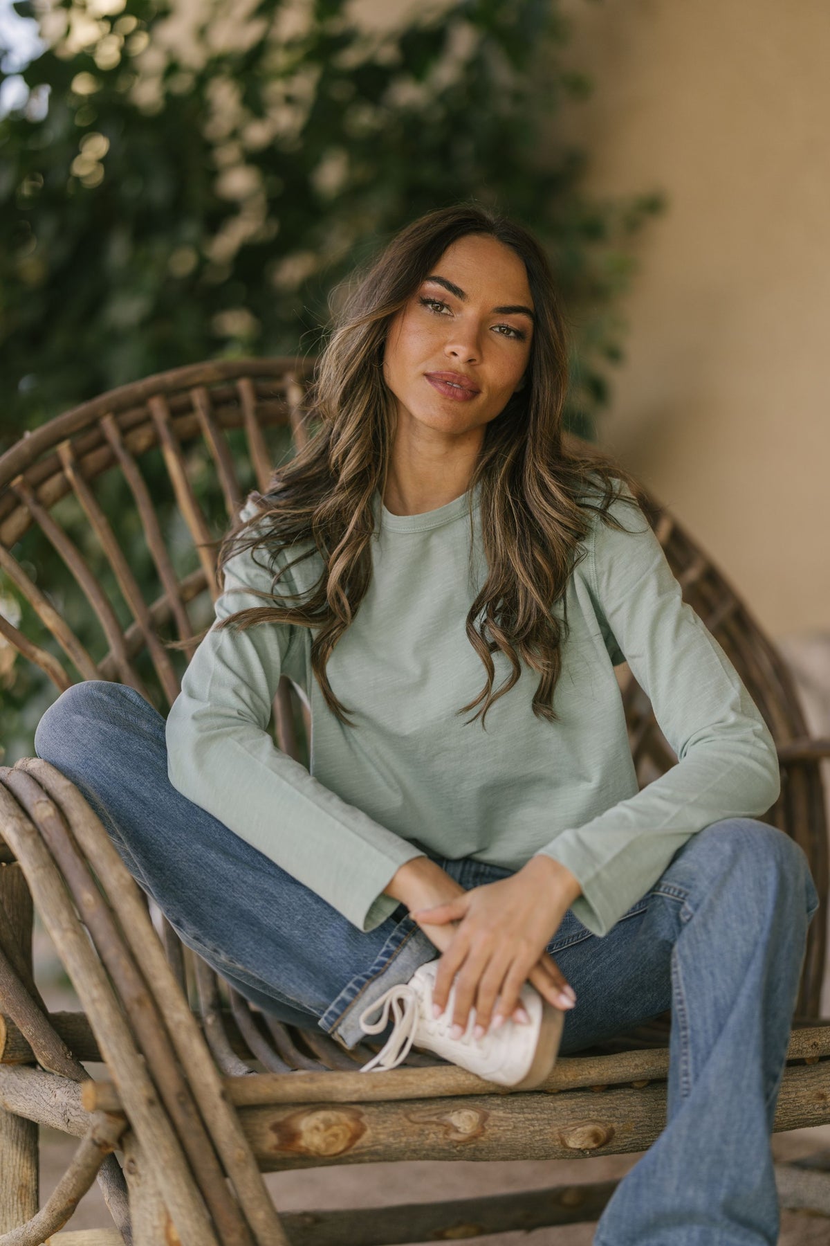 Kimes Ranch Tackroom long sleeve shirt in Grey Sage with a crew neckline