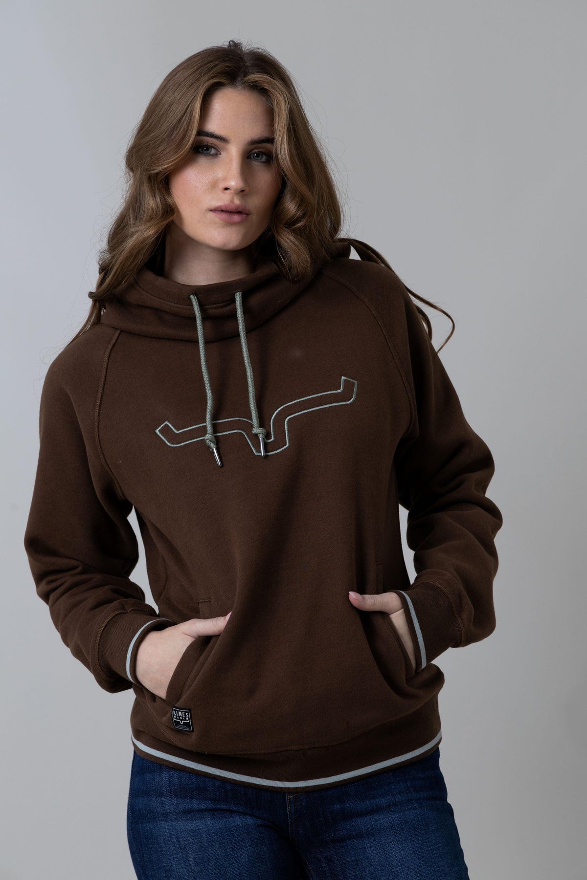 Kimes Ranch Two Scoops Hoodie in Brown with a front outline graphic and contrast drawstrings