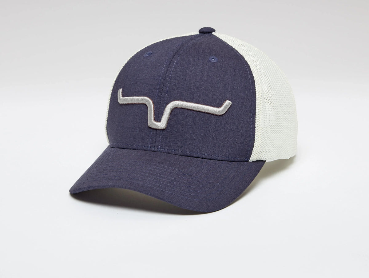 Kimes Ranch Upgrade Weekly 110 Hat in Navy with white mesh back and embroidered Kimes Ranch logo