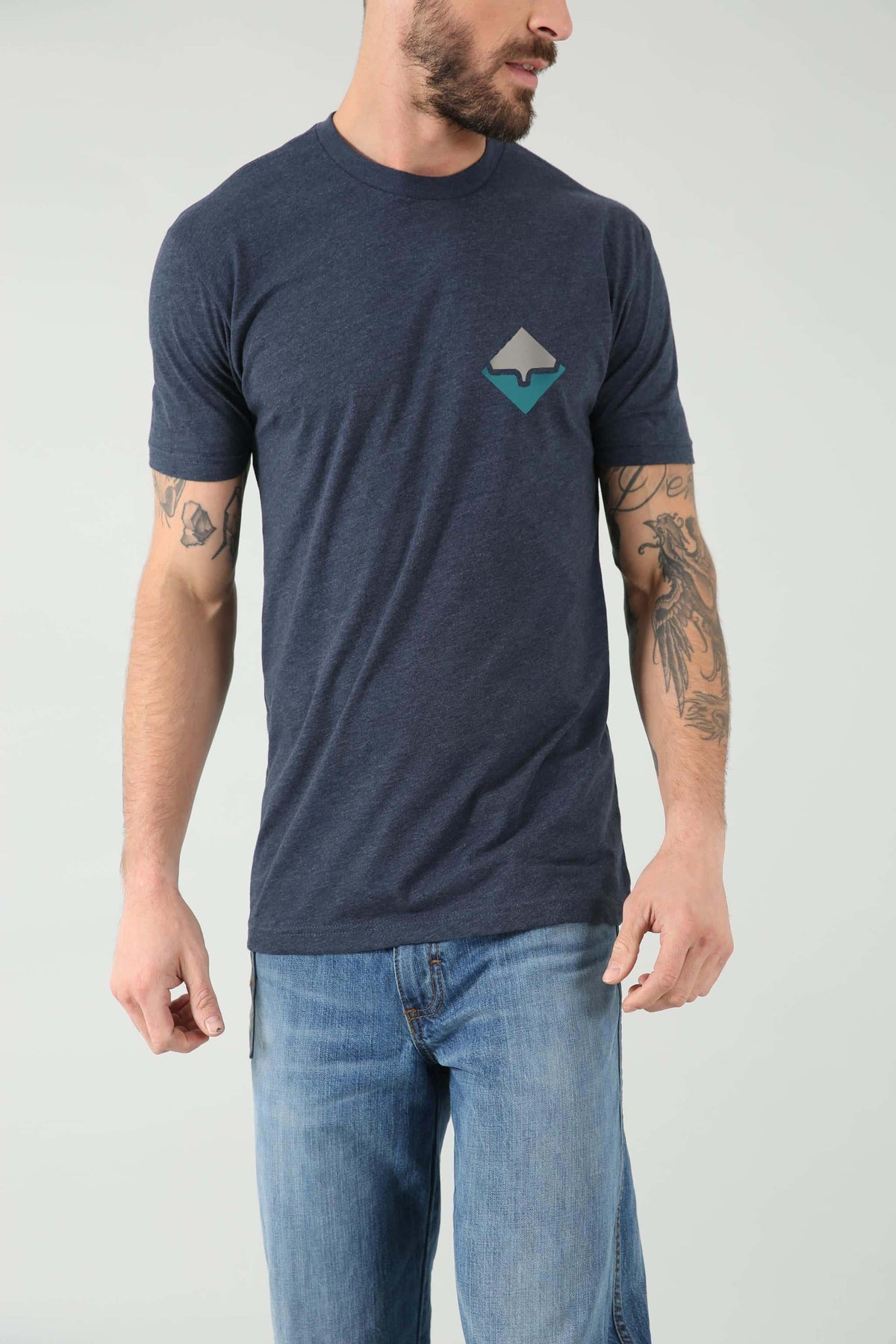 Kimes Ranch Warmth Shirt in Midnight Navy with a geometric chest graphic