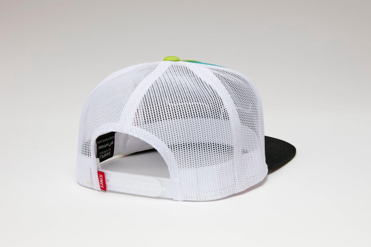 Kimes Ranch Wildstyle Weekly Hat, back view, with white mesh back and black brim