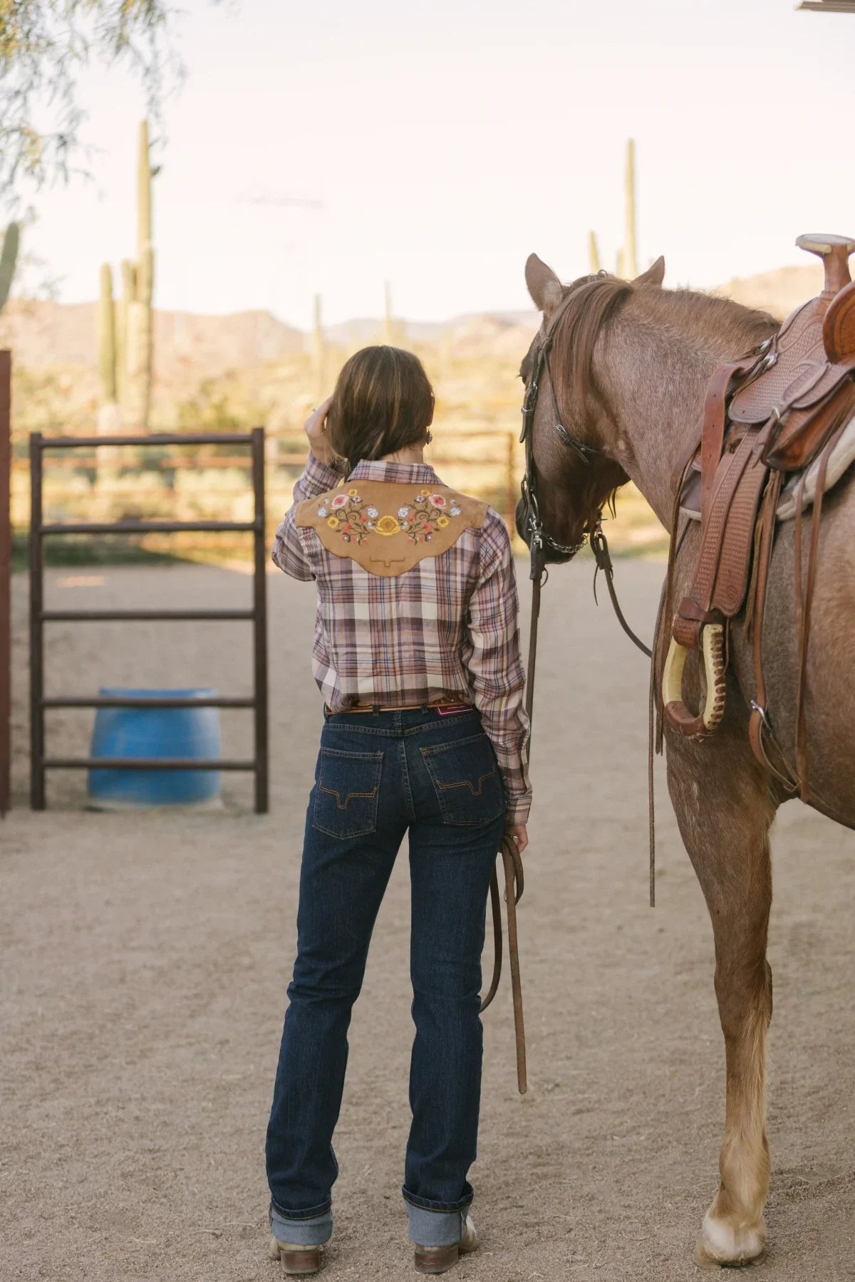 Kimes Ranch Wayne Slim Bootcut jeans in dark blue with signature stitching on the back pockets