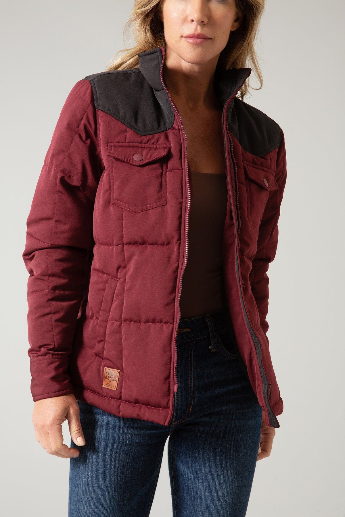 Kimes Ranch Wyldfire Jacket in Dark Wine with black yoke and front pockets