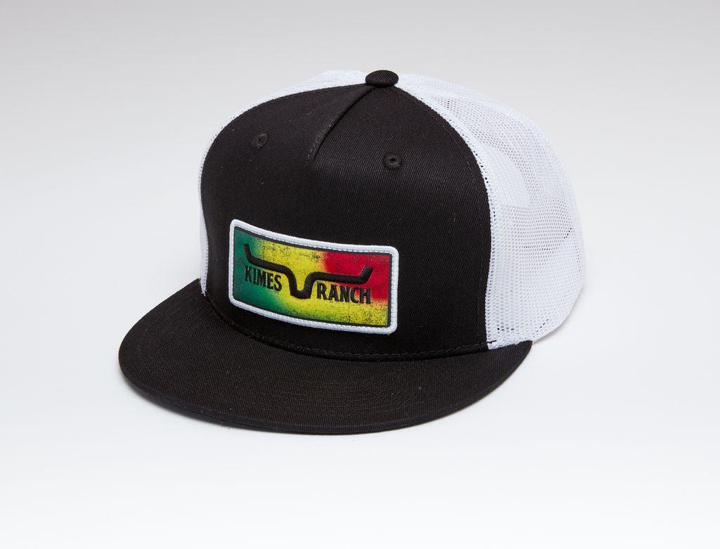 Kimes Ranch Blanket Trucker Hat in Black with white mesh back and a Kimes Ranch logo patch