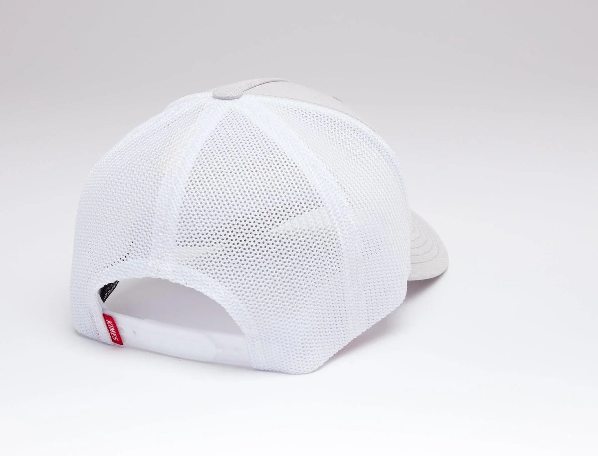 Kimes Ranch LV Coolmax 110 Hat in Silver, back view, with mesh back and red brand tag