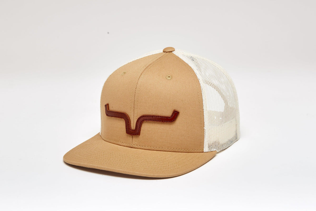 Kimes Ranch ATG Hat in Work Wear Brown, side view, with logo and white mesh back