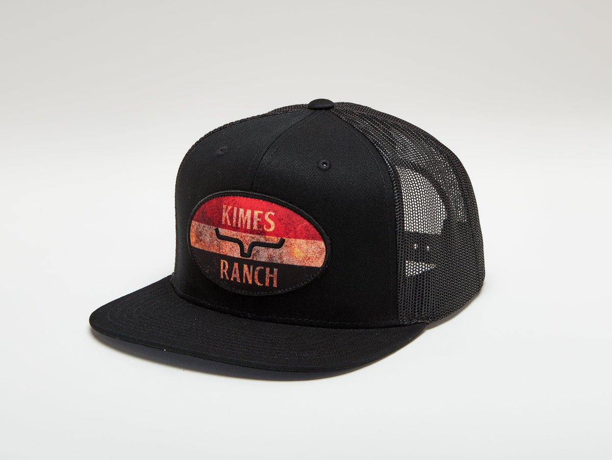 Kimes Ranch American Standard Trucker Hat in Black with a front Kimes Ranch logo patch