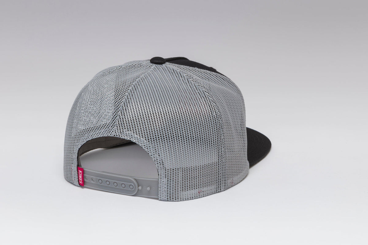 Kimes Ranch Cody Trucker, back view, hat with grey mesh back and black brim