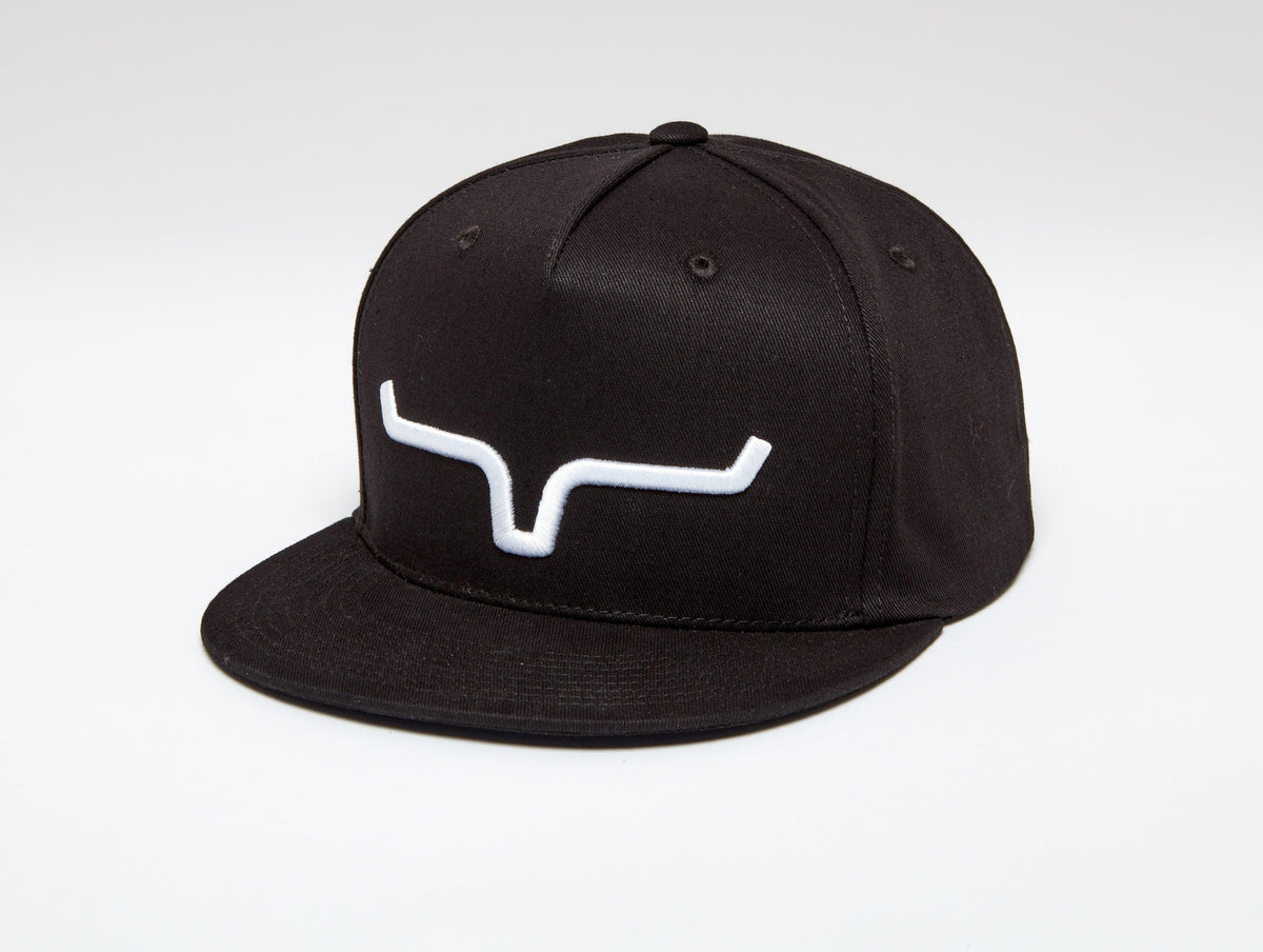 Kimes Ranch Weekly Tall Trucker hat in Black with a white embroidered logo on the front