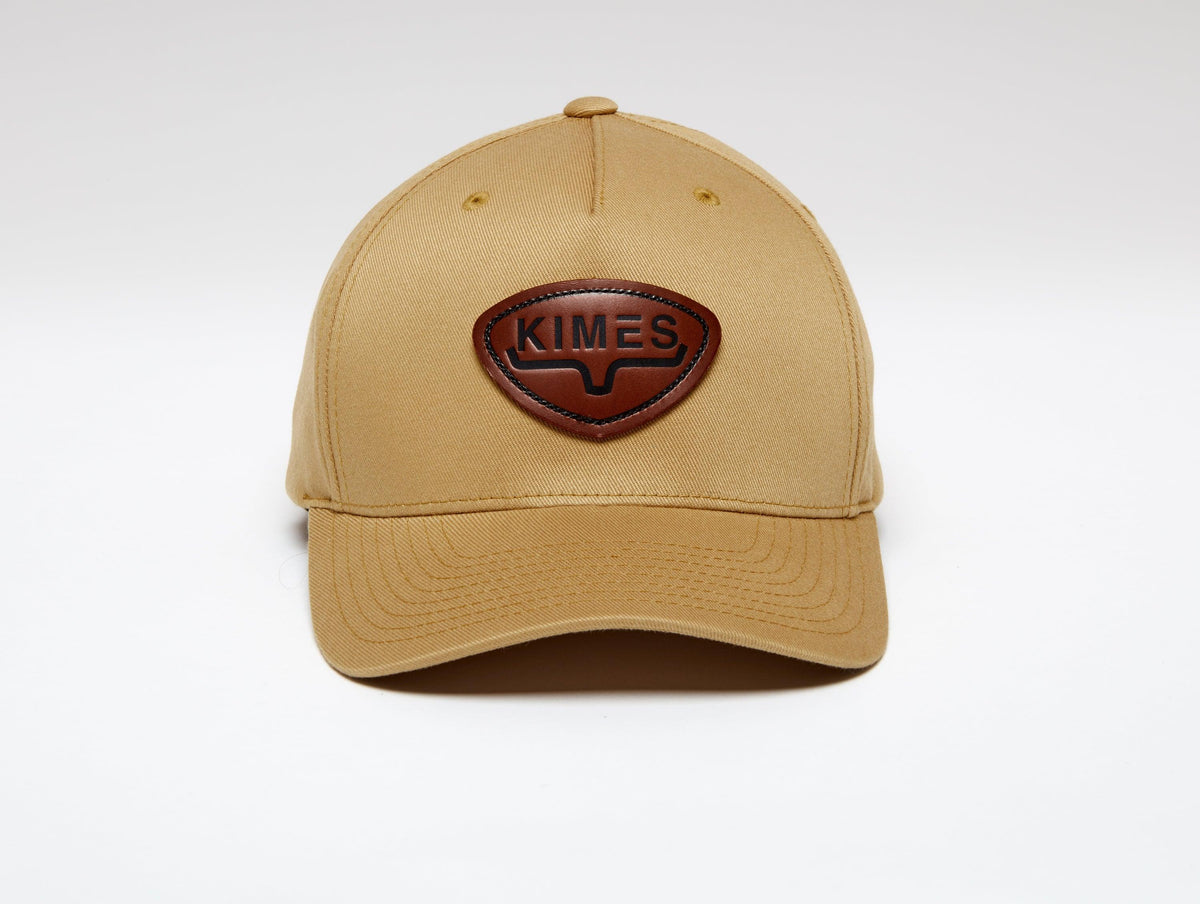 Kimes Ranch Fender Hat in tan with a brown logo patch on the front