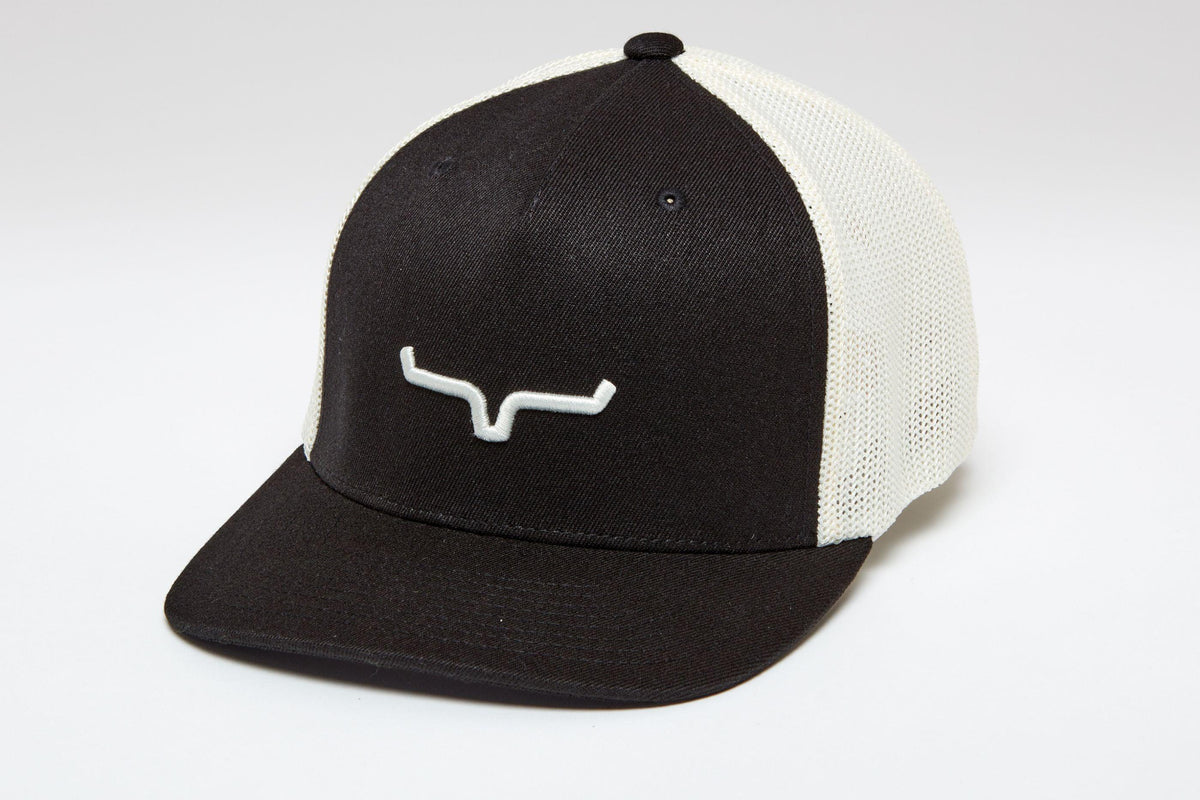 Kimes Ranch G&T 110 Hat in Black with white mesh back and embroidered Kimes Ranch logo on front