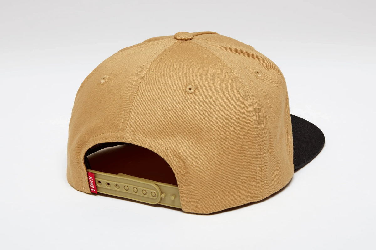 Kimes Ranch Ghost Face Hat, back view, in tan with a black brim and adjustable strap