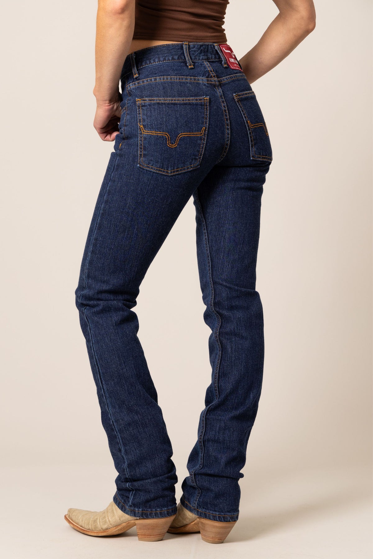 Kimes Ranch Wayne Slim Bootcut jeans in dark blue with contrast stitching and back pockets