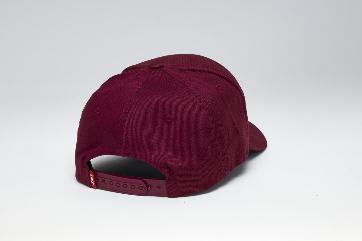 Kimes Ranch 66, back view, Plum hat with a structured crown and adjustable strap closure