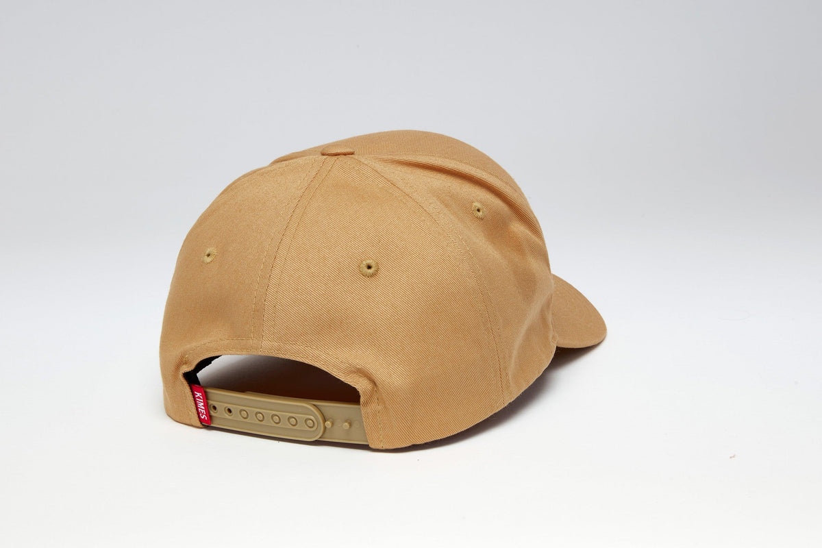 Kimes Ranch 66 Hat in Work Wear Brown, back view, with adjustable strap and red Kimes Ranch logo tag