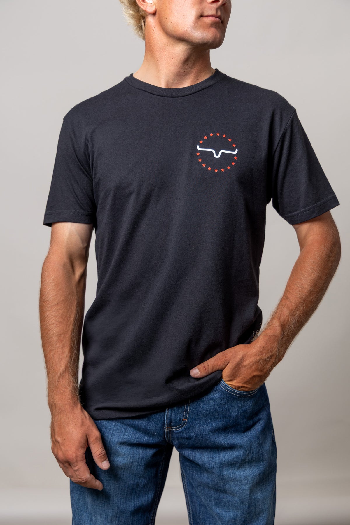 Kimes Ranch 76 Black short sleeve shirt with the Kimes Ranch logo on the chest