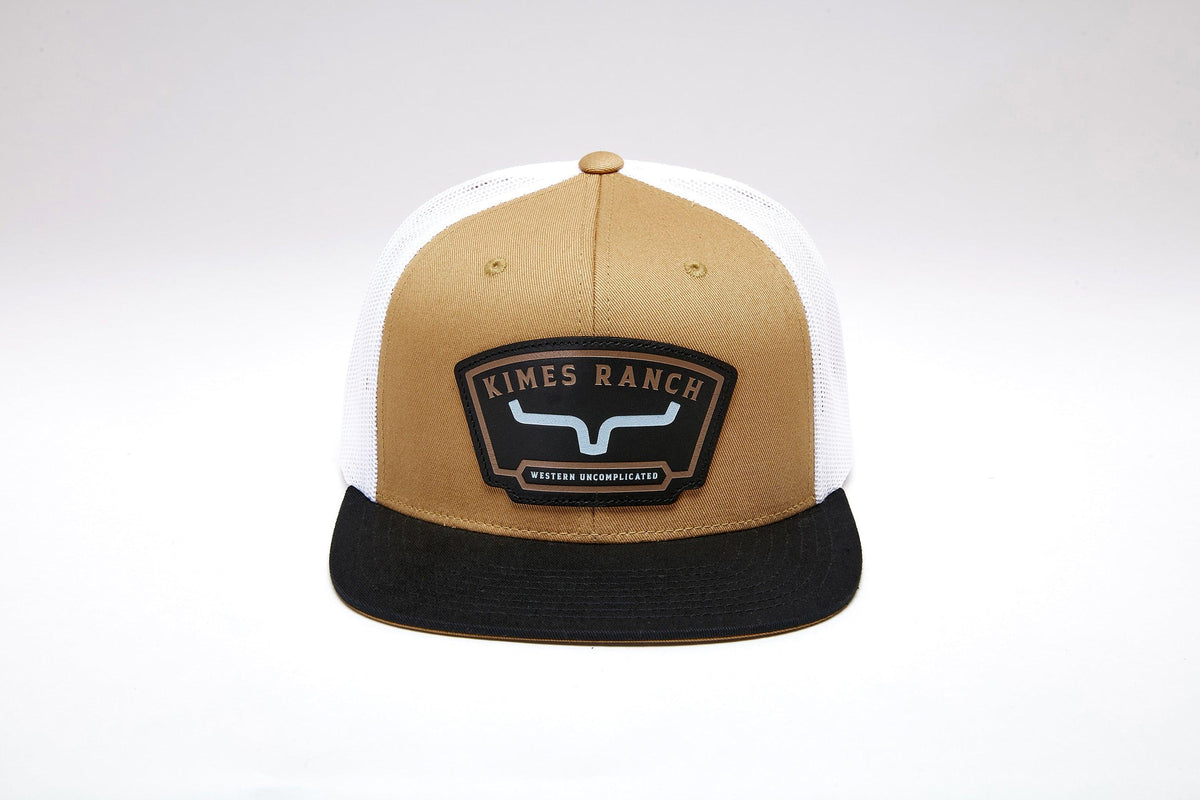 Kimes Ranch Amboy hat in Work Wear Brown with white mesh back and black brim featuring the Kimes Ranch logo