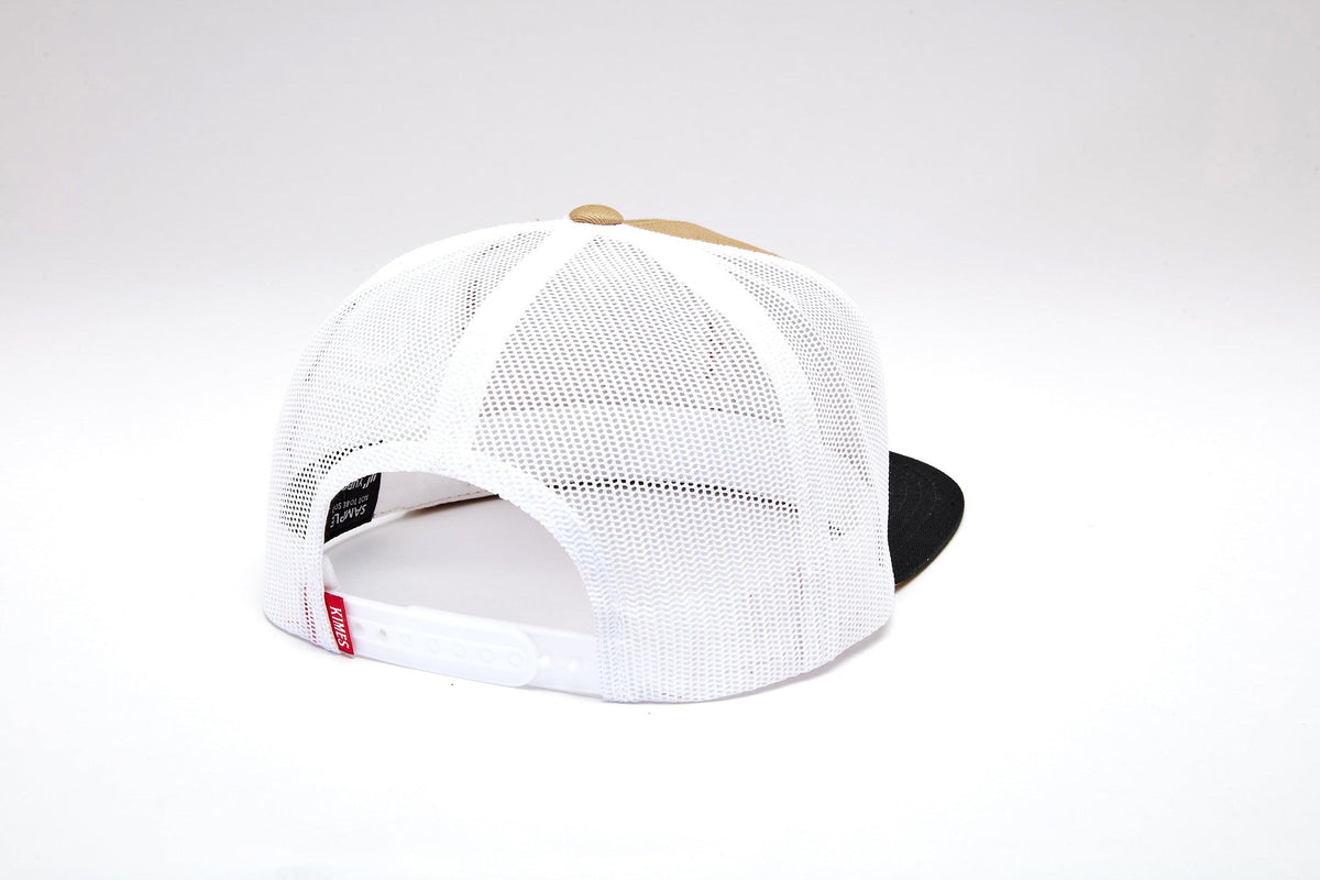 Kimes Ranch Amboy, back view, hat with white mesh back and tan crown
