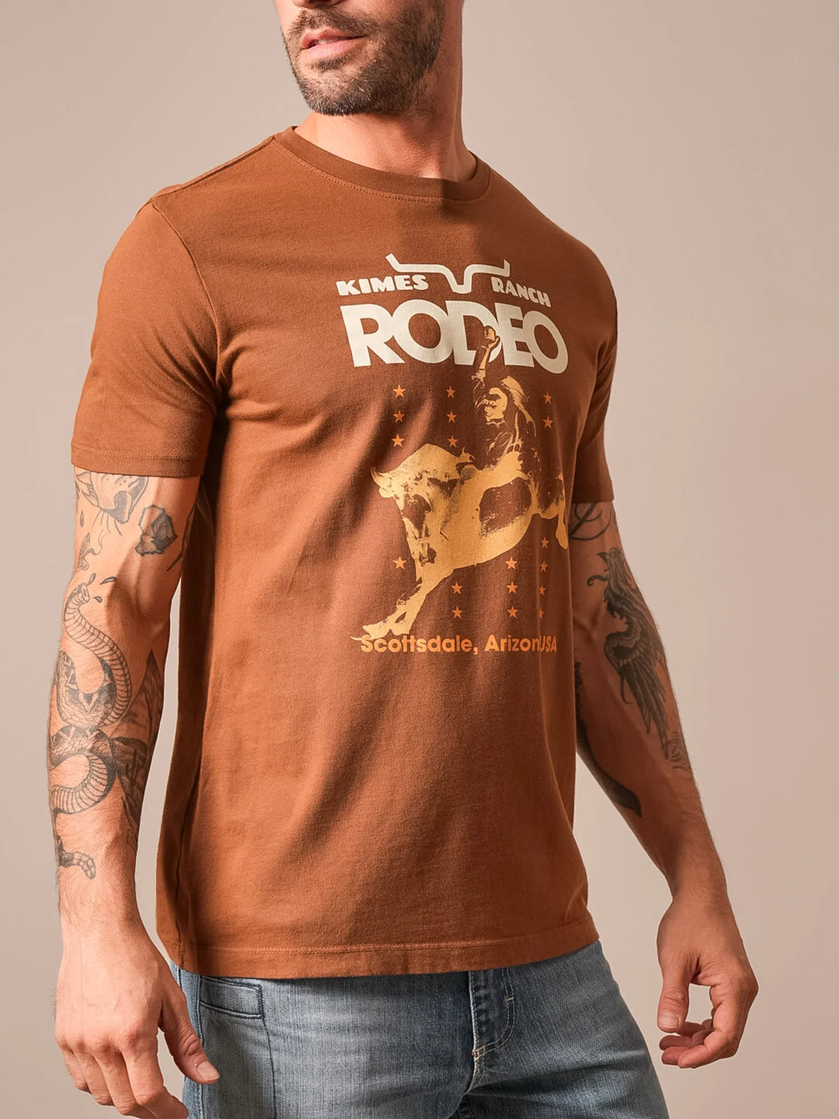 Kimes Ranch Americana 59 shirt in Dark Brown with a rodeo graphic and Scottsdale Arizona USA text