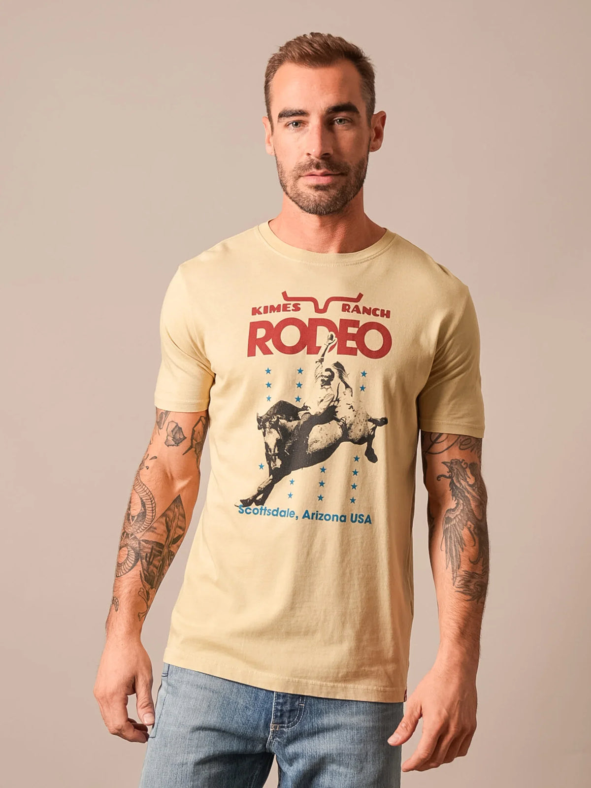 Kimes Ranch Americana 59 Sand short sleeve shirt with Rodeo Scottsdale Arizona USA graphic