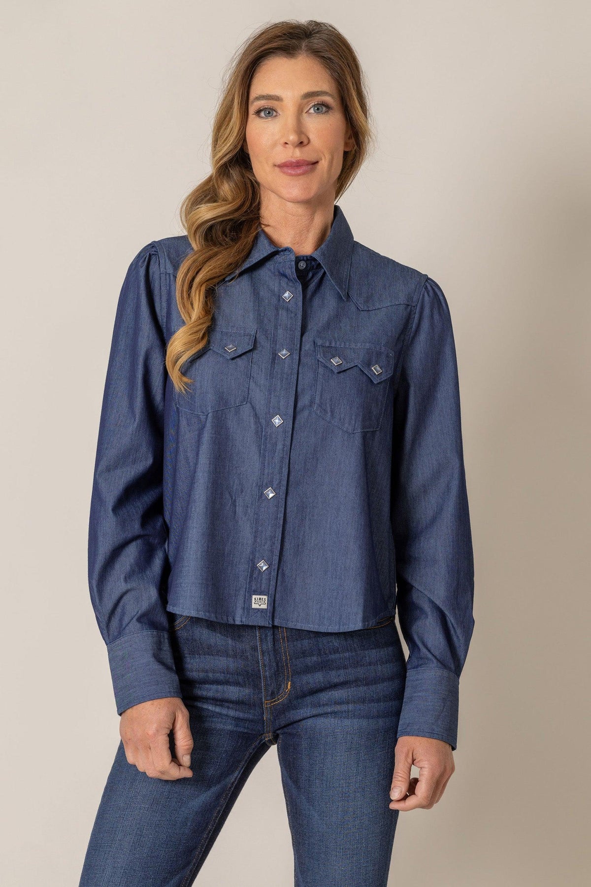 Kimes Ranch Annie Cropped Snap top in Dark Indigo with snap buttons and two chest pockets