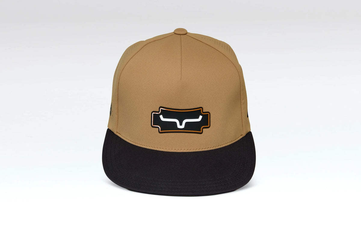Kimes Ranch Arena hat in Work Wear Brown with a black brim and the Kimes Ranch logo on the front