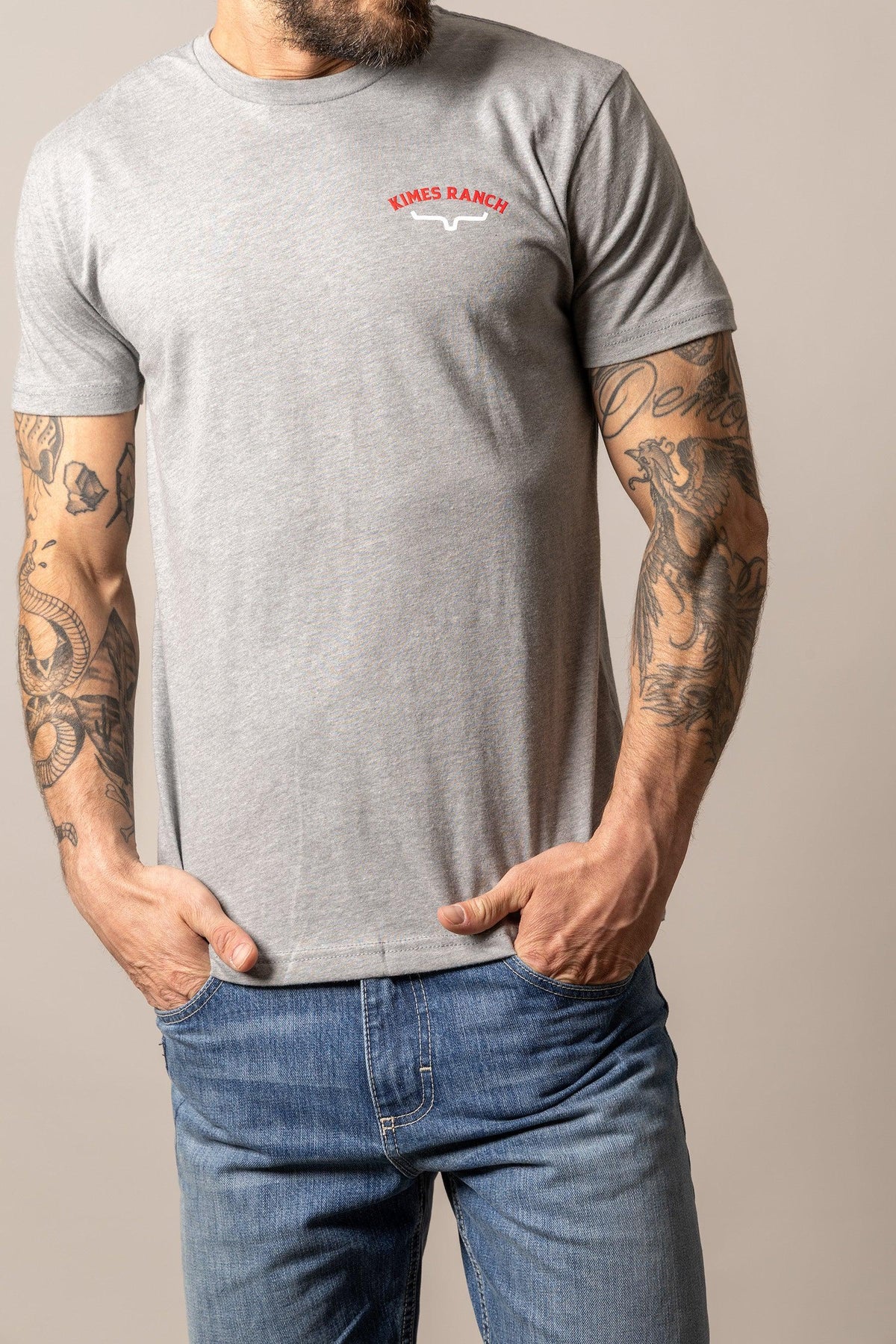 Kimes Ranch Bandera Tee in Dark Grey Heather with a chest logo