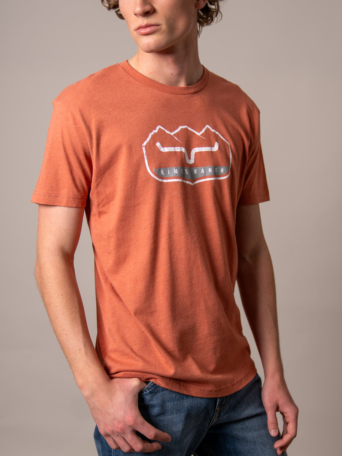 Kimes Ranch Banquet shirt in Heather Redwood with a Kimes Ranch logo on the chest
