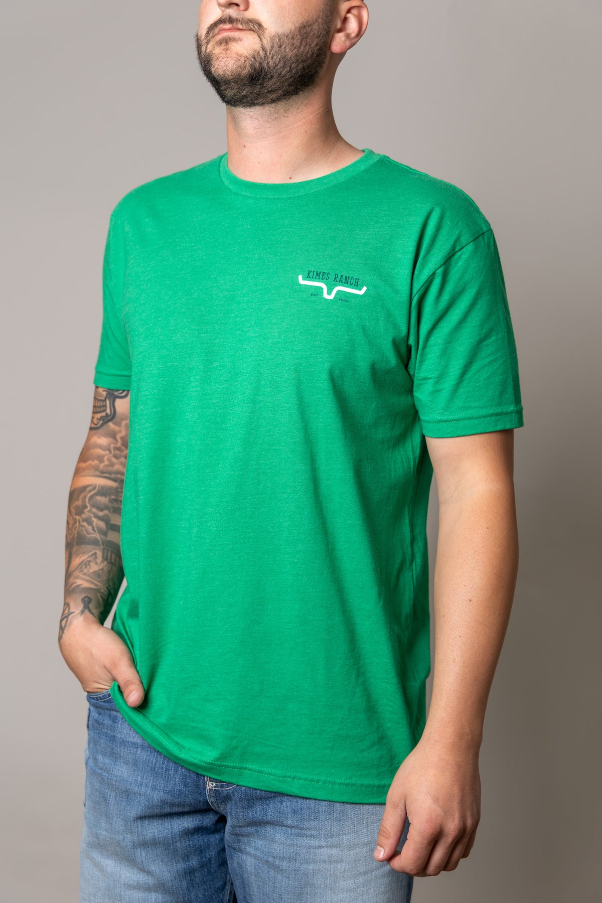 Kimes Ranch Bar Doors shirt in Kelly Green with a chest logo