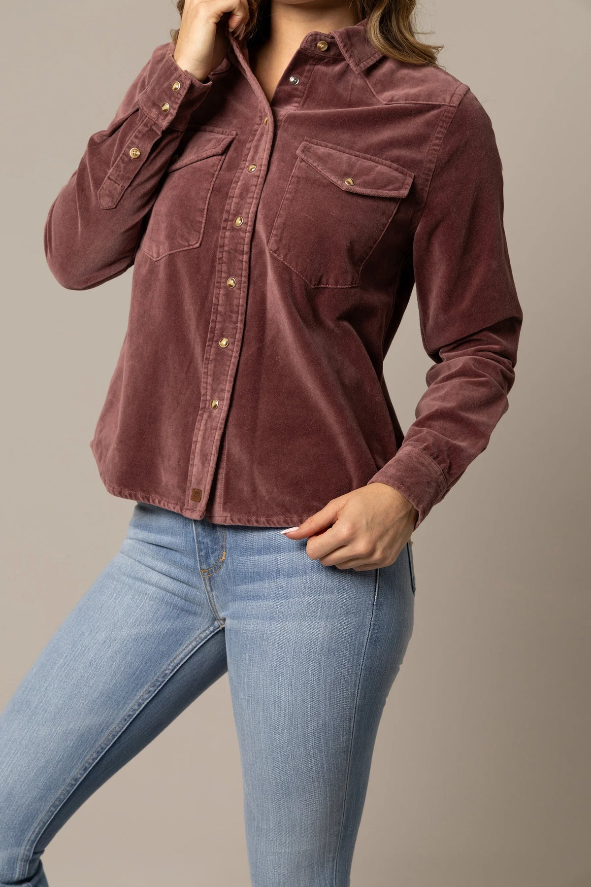 Kimes Ranch Bonnie top in Lilac with snap front closure and chest pockets