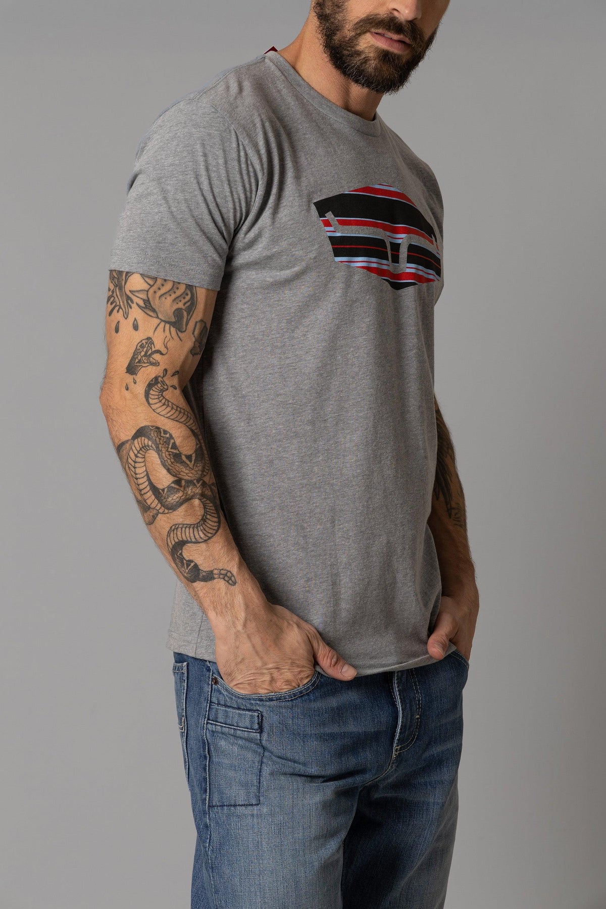 Kimes Ranch Box Seats Striped shirt in Dark Grey Heather, side view