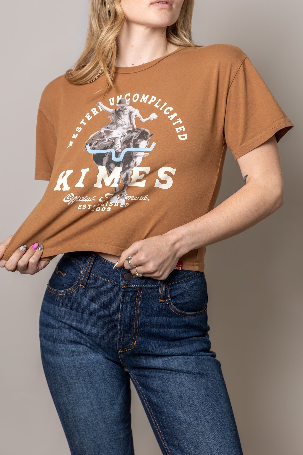 Kimes Ranch Break Through shirt in Tobacco with a Western Uncomplicated graphic and Kimes Ranch logo