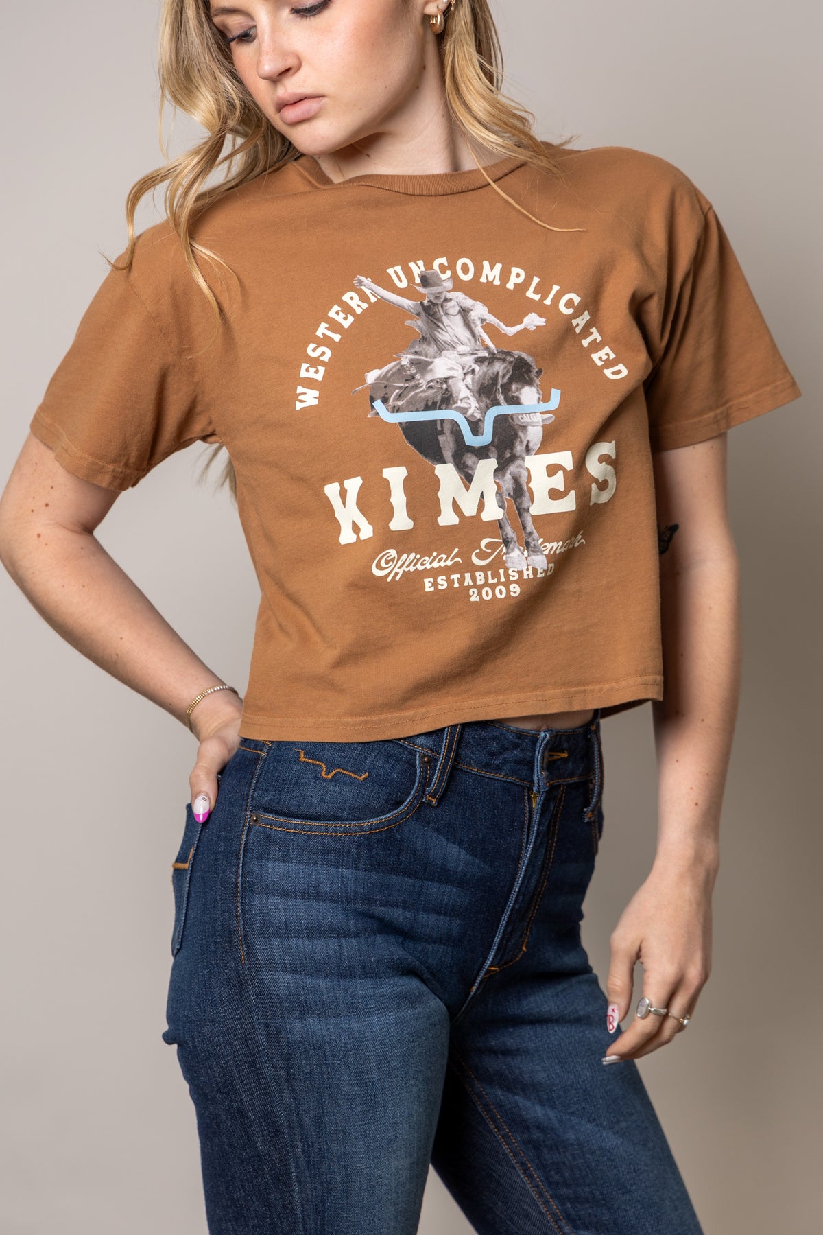 Kimes Ranch Break Through shirt in Tobacco with a Western Uncomplicated graphic and Kimes Ranch logo