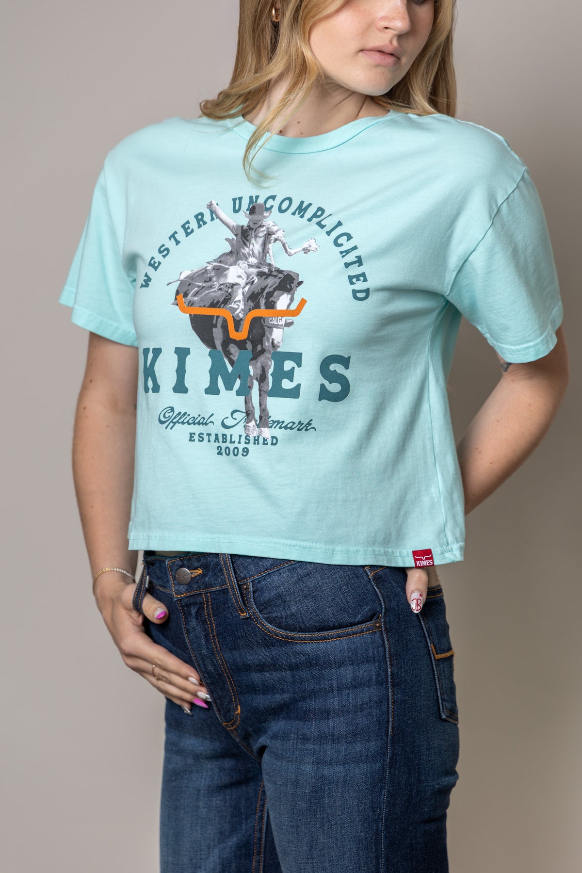 Kimes Ranch Break Through Mint short sleeve shirt with Western Uncomplicated graphic and Kimes Ranch logo