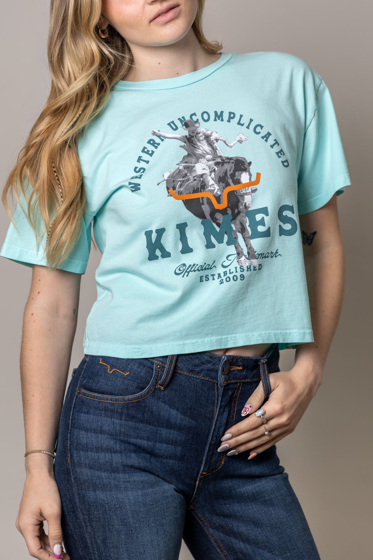 Kimes Ranch Break Through Mint short sleeve shirt with Western Uncomplicated graphic and Kimes Ranch logo