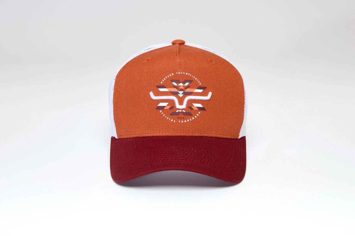 Kimes Ranch Brighton hat in Spice Red with white mesh back and embroidered logo